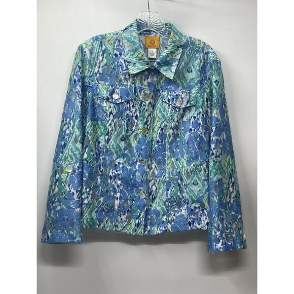 Ruby Rd. Women’s Jacket Size 12 Button Up Lightweight Blue Green Floral Print - Picture 5 of 12
